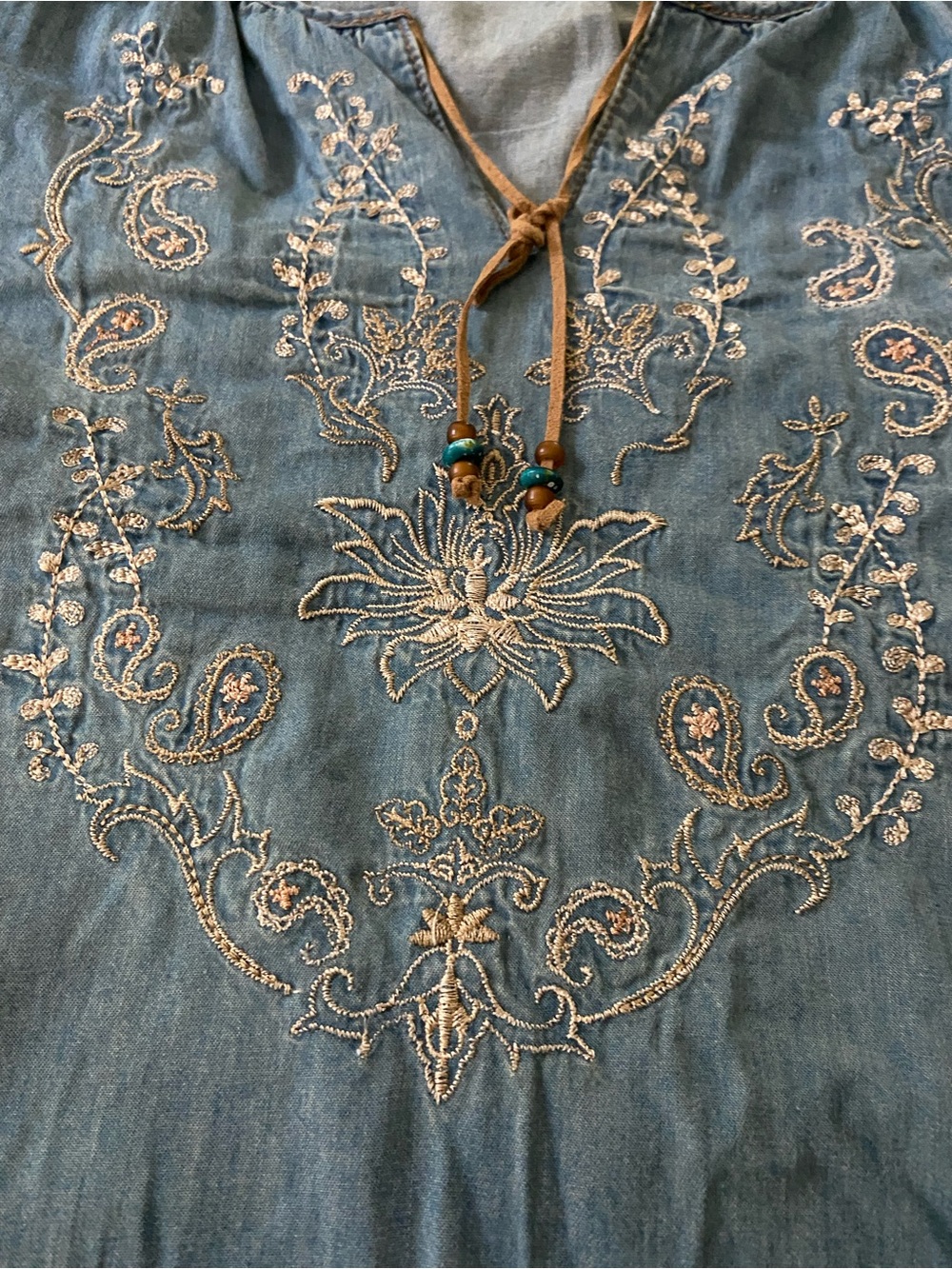 Vintage Sonoma Chambray Blue Embroidered Peasant Blouse Size Large - Picture 9 of 14
